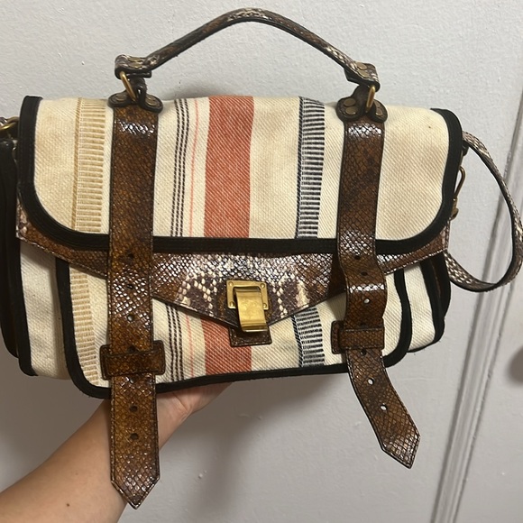 Proenza Schouler PS1 Medium Striped Canvas Leather Bag - Picture 2 of 12